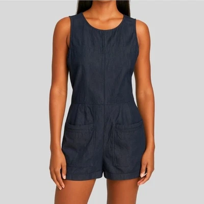 Mameluco Theory Hadrine D para mujer talla 4 azul oscuro denim sin mangas de una pieza Foto 1 de 4