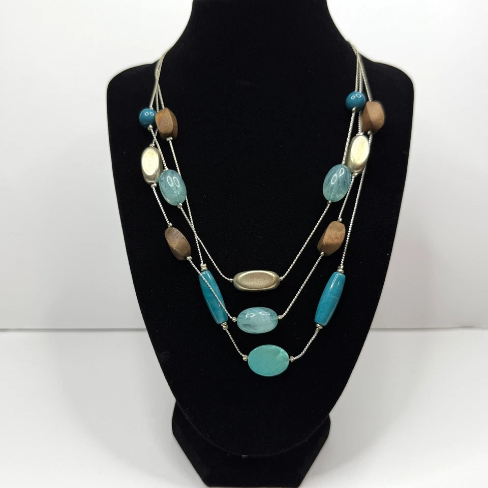 Collar Multicapa Turquesa Marrón Madera Acrílico Cuentas Moda Joyería 20 pulgadas Foto 1 de 4