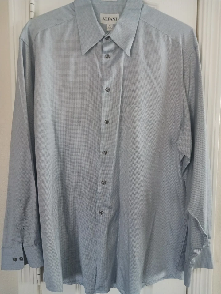 Alfani Men's Button Down Long Sleeve 100% Silk Shirt XL Light Blue Patterned - Image 1 of 4