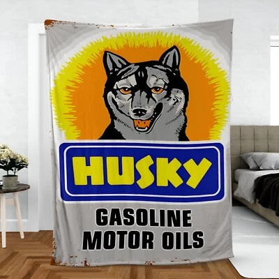 Vintage Style Retro Husky Gasoline Motor Oil Ultra-Soft Micro Fleece Blanket - Image 1 of 4