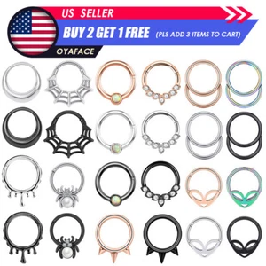 1x Surgical Steel Nose Rings Hoop Hinged Septum Clicker Earrings Piercing 16G - Picture 1 of 53