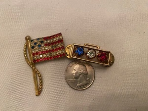 Vintage Lot of 2 Patriotic Brooches Flag & Red White & Blue Bar - Picture 1 of 4