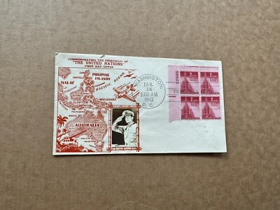 US 1943 FDC +Allied Nations #907 +Gen MacArthur &UN +Crosby Mini-Photo Cachet - Image 1 of 2