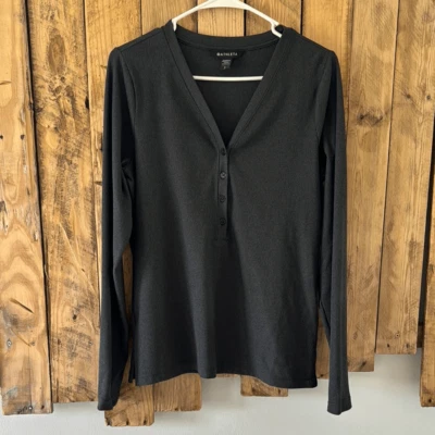 Top Henley Acanalado Athleta Talla Grande Uptempo Negro/Gris Elastizado Manga Larga Cuello en V Foto 1 de 4
