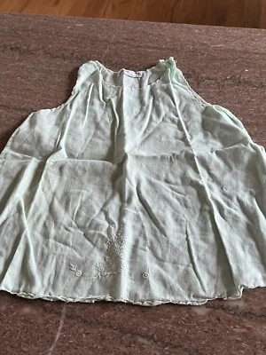 VTG Green Linen "Pemae" 0-3 months Handmade Infant's Dress/Slip..Embroidered - Image 1 of 4