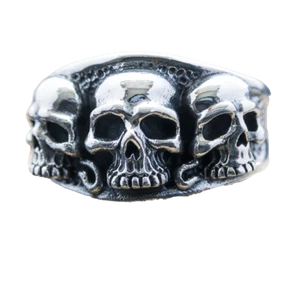 Triple Cluster Skull Ring 925 solid silver Metal Biker Gothic Punk GOT Thrones - Picture 1 of 4
