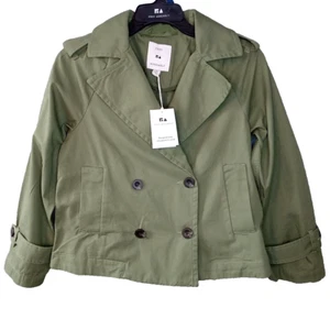 Free Assembly Crop Trench Coat Womens Sz XS Green Cotton Twill Relaxed BOXY New - Picture 1 of 24
