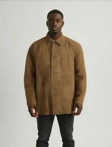 Claiborne Men's Brown Microsuede Twill Jacket Size XL Collard Neckline Corpcore - Picture 1 of 13