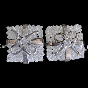 Clear Spun Glass Christmas Present Box w/ Gold Ribbon Hanging Ornament Set Of 2 - Picture 1 of 12