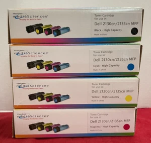 Color Set of 4 Dell 2130cn 2135cn Toner Cartridges MFP Black Yellow Magenta Cyan - Picture 1 of 6