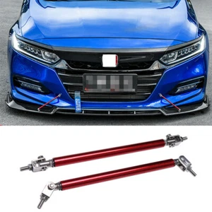 Adjustable Red Front Bumper Lip Splitter Strut Rod Tie Support Bars Rear Spoiler - Picture 1 of 8