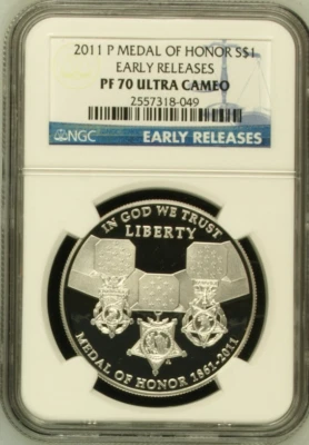 :2011-P S1$ Medal of Honor Commemorative Silver Dollar ER NGC PF70UC R4 Top Pop - Image 1 of 2