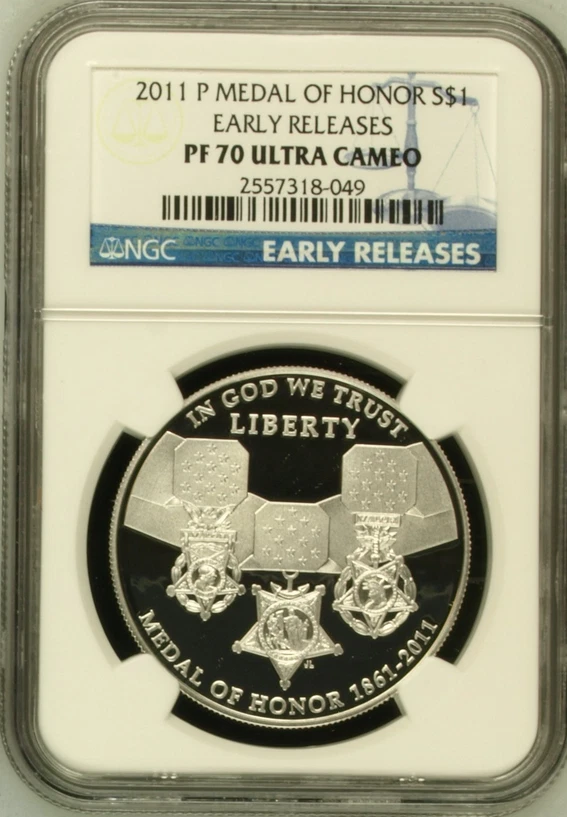 :2011-P S1$ Medal of Honor Commemorative Silver Dollar ER NGC PF70UC R4 Top Pop - Image 1 of 2
