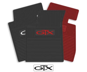 Rubber 4pc Floor Mats for 1967-1974 Plymouth GTX - Pick Year, Logo & Color - Picture 1 of 10