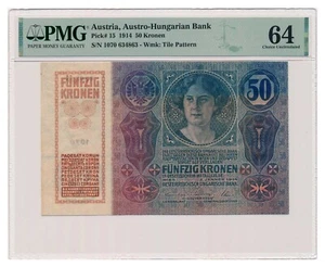 AUSTRIA banknote 50 Kronen 1914 PMG MS 64 Choice Uncirculated - Picture 1 of 7