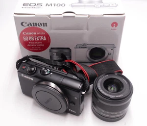 Canon EOS M100 24.2MP Mirrorless Camera with 15-45mm Lens + Box - Afbeelding 1 van 6