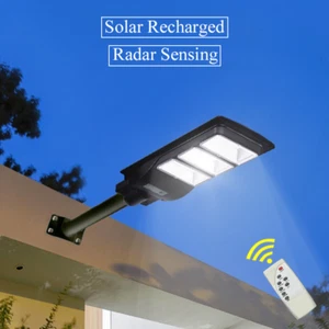 LED Solar Powered Street Light Outdoor Waterproof Pole+Remote Backyard Security - Picture 1 of 12