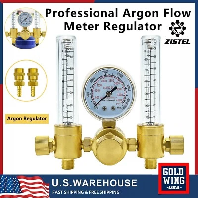 ZISTEL Dual Output Argon Regulator Flowmeter Flow Meter Mig Tig Welding 0-60CFH CGA580
