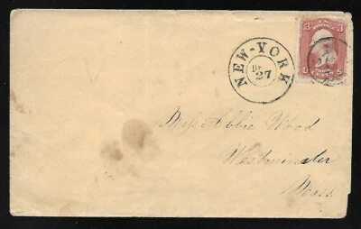 Usa: 1858; Scott 65 in cover, New York to Westminster, EBN115 - Image 1 of 2