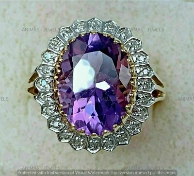 3.00Ct Oval Cut Lab-Created Amethyst Halo Engagement Ring 14K Yellow Gold Plated - Image 1 of 4