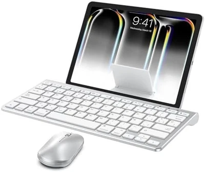 OMOTON Bluetooth Keyboard and Mouse Set Compatible with all iPad Series Silver - Image 1 of 4
