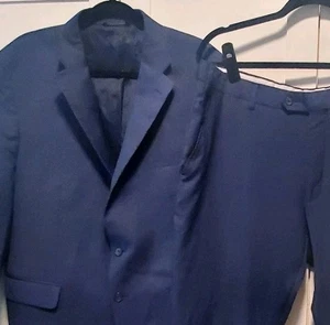 Saks Fifth Avenue Suit 44R Navy Blue 2Pc Modern Fit Needs Pressed Made In Italy - Picture 1 of 20