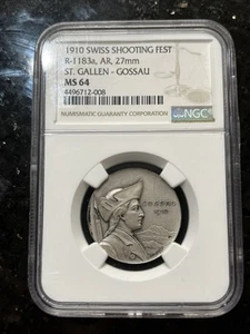 1910 plata suizo tiro cantonal Schützfest medalla Gossau St. Gallen NGC 64 - Imagen 1 de 4