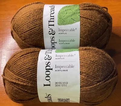 New (2) Loops and Threads Impeccable Acrylic Yarn -Walnut- 285 Yds Each 4.5 Oz - Image 1 of 4