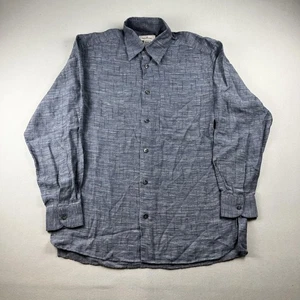 Ermenegildo Zegna Shirt Mens Small Blue Gray Linen Textured Pattern Button Italy - Picture 1 of 9