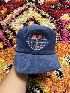 Vintage 80s Vuarnet France Blue Corduroy Snap Back Hat - Picture 1 of 6