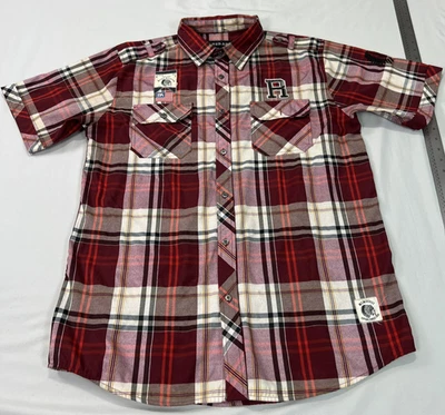 Red Ape Shirt Mens XL Plaid Embroidered Native Head American Flag Patches EUC - Image 1 of 4