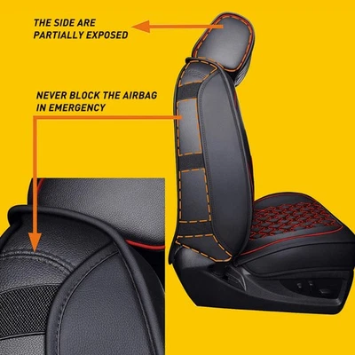 For 2007-2022 Chevy Silverado GMC Sierra 1500 Car Seat Covers Black Red& Leather - Image 1 of 4