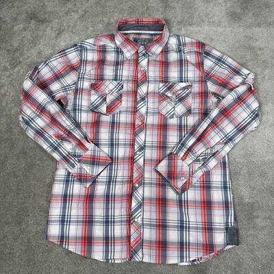 Camisa BKE Hebilla Para Hombres XL Roja Blanca Azul Cuadros Perla A Presión Calce Ajustado L/S Vaquero Foto 1 de 4