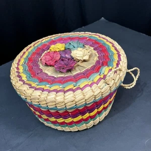 Tortillero de Palma Mexican Handmade Tortilla Warmer Basket 8.5 in diameter Vtg - Picture 1 of 7
