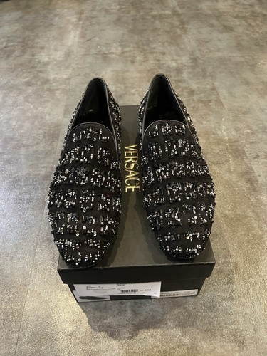 Vendita al dettaglio $2295 Versace ciabatte da uomo in camoscio impreziosite da perline 44 US 11 UK 10