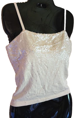 BCBGMaxAzria Sequin Camisole Tank Top Size S Silk Blend Holiday Luxury Swiftie - Image 1 of 4
