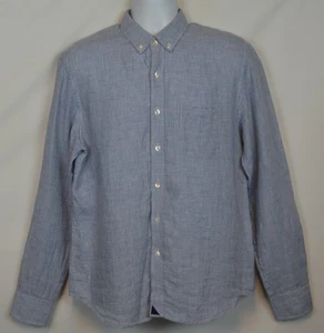 Untuckit camicia lino uomo blu medio manica lunga bottoni pied de poule - Foto 1 di 10