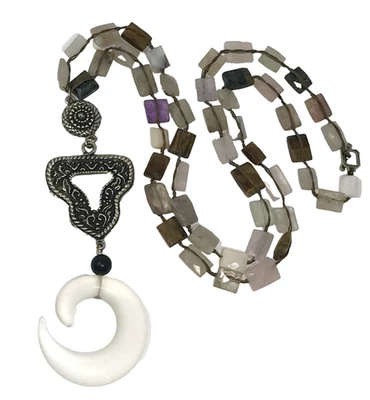 LOVE HEALS Necklace Boho Artisan Gemstone Beads Chunky Silver Tone Pendant 36" - Image 1 of 4