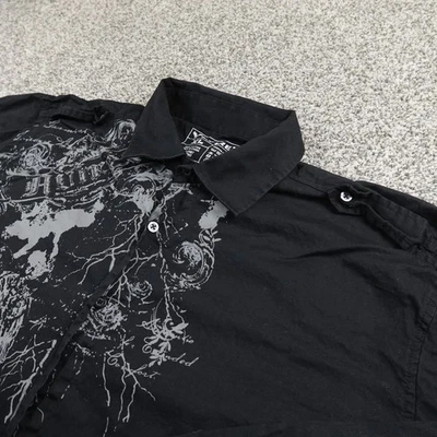 Camisa Avirex Para Hombres XL Negra Con Botones Gráfico Cruz Estampado Calavera Cyber Goth Y2K Foto 1 de 4