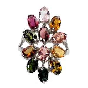 925 Anello Argento Sterling Ovale Tormalina 6x4mm Naturale Gemma Gioielli Size 9 - Foto 1 di 14