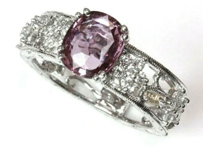 2.3 ctw Pink Sapphire Diamond 14k White Gold Solitaire Engagement Flower Ring - Image 1 of 2