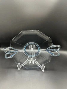 Vintage Fostoria Fairfax Blue Azure Lemon Plate with Bow Handles 12.25” (#F-1) - Picture 1 of 10