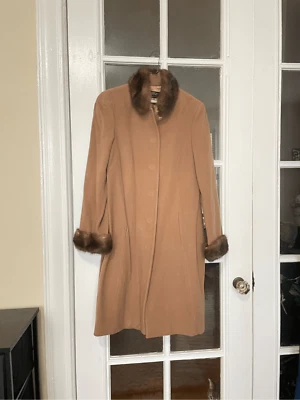 Chaquetón largo vintage Adrienne Vittadini Classico piel visón tostado talla 10 Foto 1 de 4