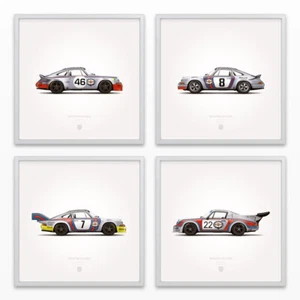 1973 Classic Martini Racing Porsche Illustration Poster Print - Set of 4 - Picture 1 of 5