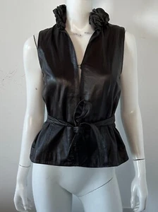 Chaleco de Cuero Charlotte Solnicki Corbata Cintura Negro Cordero Talla Pequeña - Imagen 1 de 4