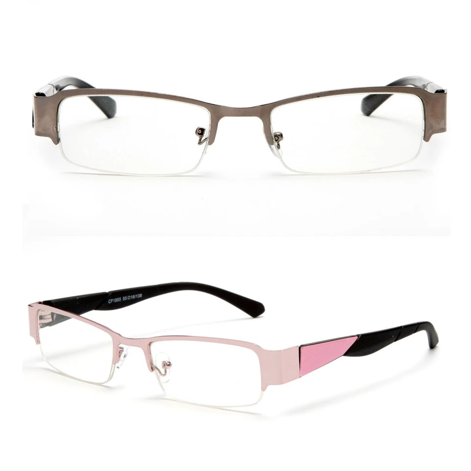 Medio Marco Lente Transparente Gafas Rectangular Bisagra de Resorte Templo Marco de Lente Transparente Foto 1 de 1