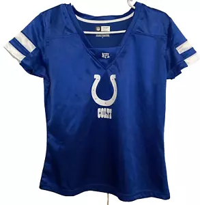 NFL Indianapolis Colts Blue Shirt WMN Size L Short Sleeves V Logo Front Dazzle - Bild 1 von 15