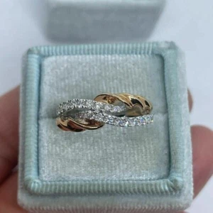 Twisted Roping Engagement Band Ring 14K Two Tone Gold Plated Simulated Diamond - Picture 1 of 7