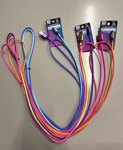 3 Pack 10ft Rapid Charge Charging Cable for iPhone / iPad / iPod - Color Fade - Photo 1 sur 3