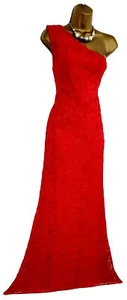 Lipsy Maxi Dress 12 Red Lace One Shoulder Evening Wedding Occasion Gown Prom - Picture 1 of 17